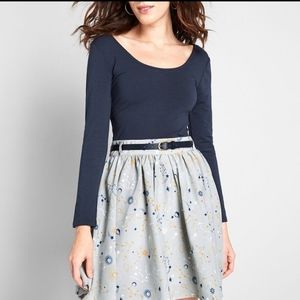 Modcloth Navy Knit Celestial Chiffon Twofer Dress